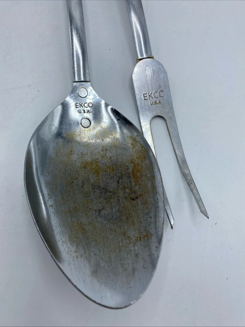 Vintage EKCO Stainless USA Kitchen Utensil Set 4 Black Handles Spatula Fork